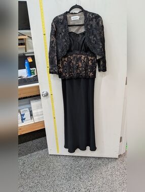 Montage Boutique Black Lace Embellished Evening Gown with Jacket